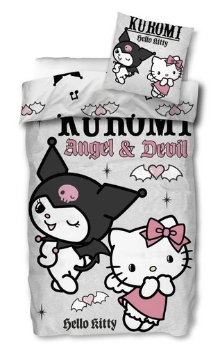 Hello Kitty & Kuromi Wende-Bettwäsche-Set 135x200 80x80 Baumwolle Angel & Devil - Bild 1 von 4