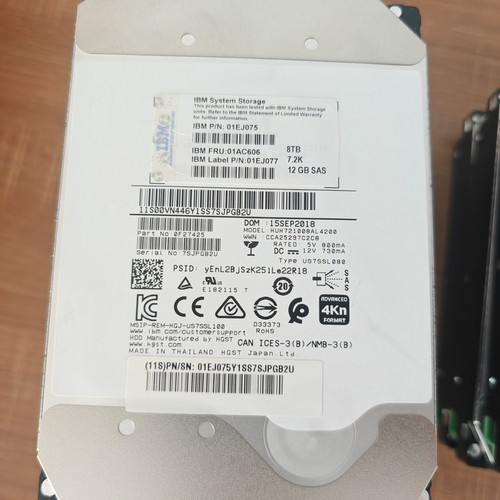 IBM 01AC606 01EJ075 8TB 7.2K SAS 12G 4Kn 3.5" HDD 01EJ077 HUH721008AL4200