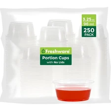 Disposable Plastic Portion Cups No Lids 3.25 Ounce 250 Count Clear Condiment