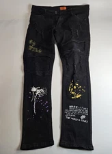 Bleecker Mercer 34x32 Slim Fit Graffiti Graphic Distressed Jeans 