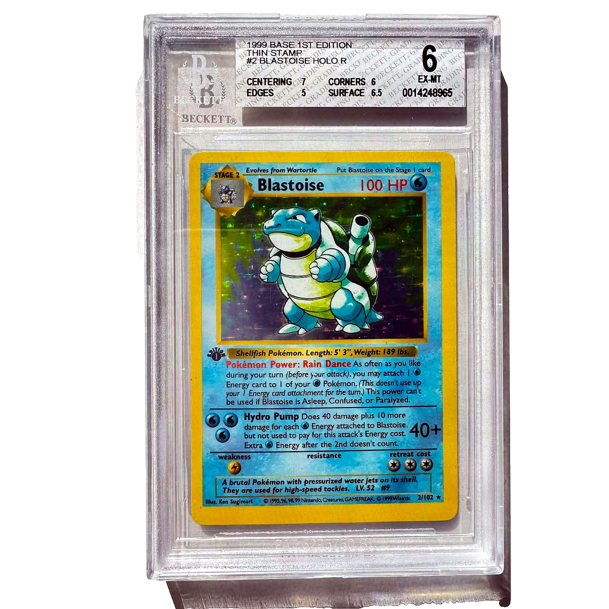 1999 Pokemon Base 1st Edition Thin Stamp Blastoise Holo BGS 6 EX