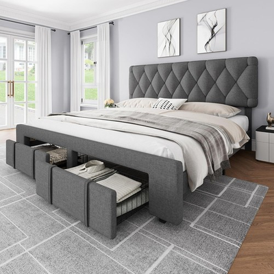 #ad Queen Size Bed Frame Upholstered Platform Bed Frame with 2 Storage Drawers $164.79