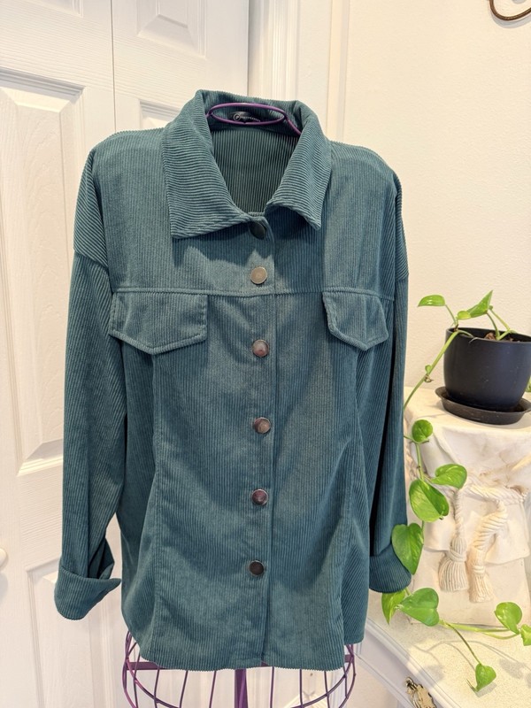 Prettygarden Women's XL Blue Shacket Jacket Button Front Collared Relaxed Fit