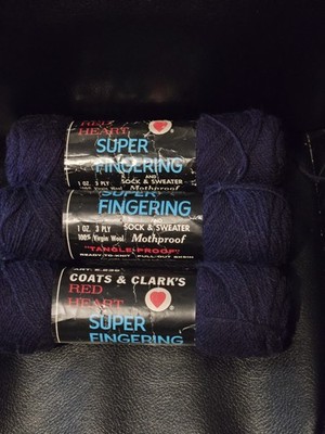 Coats & Clark's Red Heart 100% Virgin Wool 3 Skeins Super Fingering Yarn Blue