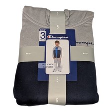 Champion Sweatsuit Boys 5 Gray Navy Blue 3 Piece Joggers Zip Up Hoodie Tshirt