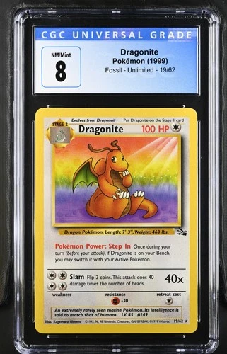 Pokémon 1999 Dragonite Fossil #19 CGC 8