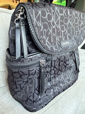 Calvin Klein Black/Gray Logo Backpack Top Handle Zip & Magnetic Closure Pockets