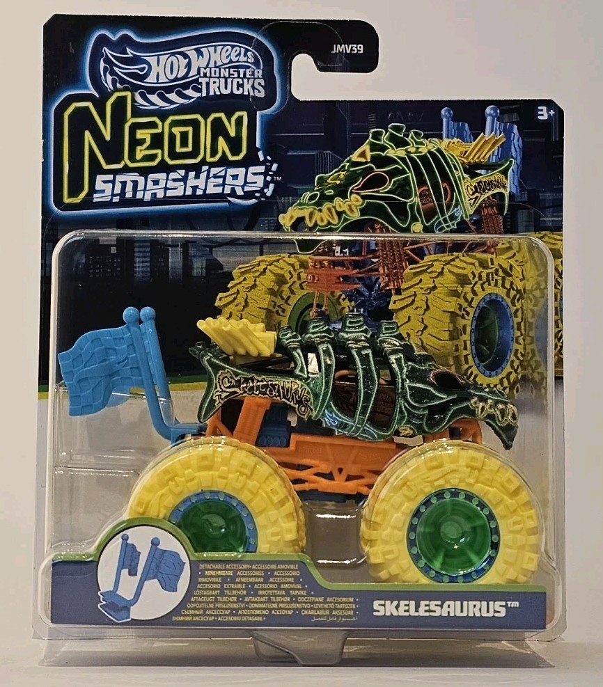 Hot Wheels Skelesaurus Neon Smashers Monster Truck 1:64 Scale