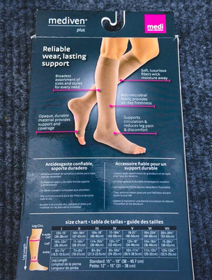 (2) Mediven Plus 20-30 mmHg Compression Socks Beige Size V Calf Topband 16105