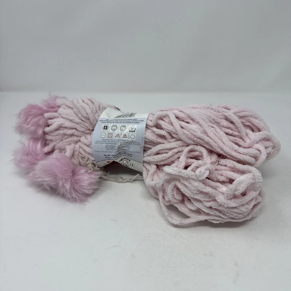 Chapéu chenill macio vintage coração vermelho boutique fio chique blush rosa pom LW2965 1 novelo - Imagem 3 de 4