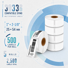 White 30336 Multipurpose Labels 1" x 2-1/8" 500/Roll for LabelWriter 450 5Rolls