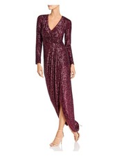 AQUA DRESSES Womens Burgundy Lined Long Sleeve Faux Wrap Dress 6