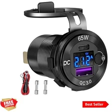 83W 12 Volt USB Outlet Built-in Boost USB C Laptop Car Charger: 65W PD3.0 and...