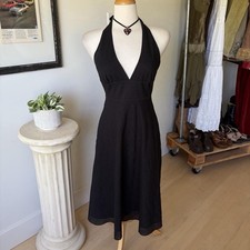 J CREW Women’s Black Sundress Size 4P Halter Deep V Cotton Beach Formal Dress