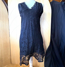 Y2K Whimsigoth Black Lace Mini Dress Handkerchief Hem Scallop V Neck L