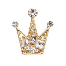 Crown Lapel Pins, Rhinestone Crown Collar Pin Small Brooch, Gold Tone White 