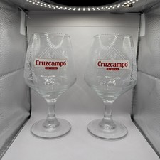 Set of 2 x Cruzcampo Pint Chalice Glasses 20oz Genuine Pub Man Cave 