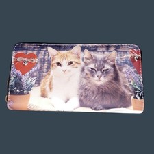 Kitty Cat Love Printed Zip Around Wallet Kitten Faux Leather Christmas Gift