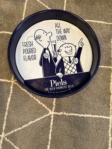1957 - 13" PIELS LIGHT BEER TIN SERVING TRAY BERT & HARRY CHARACTER FIGURES