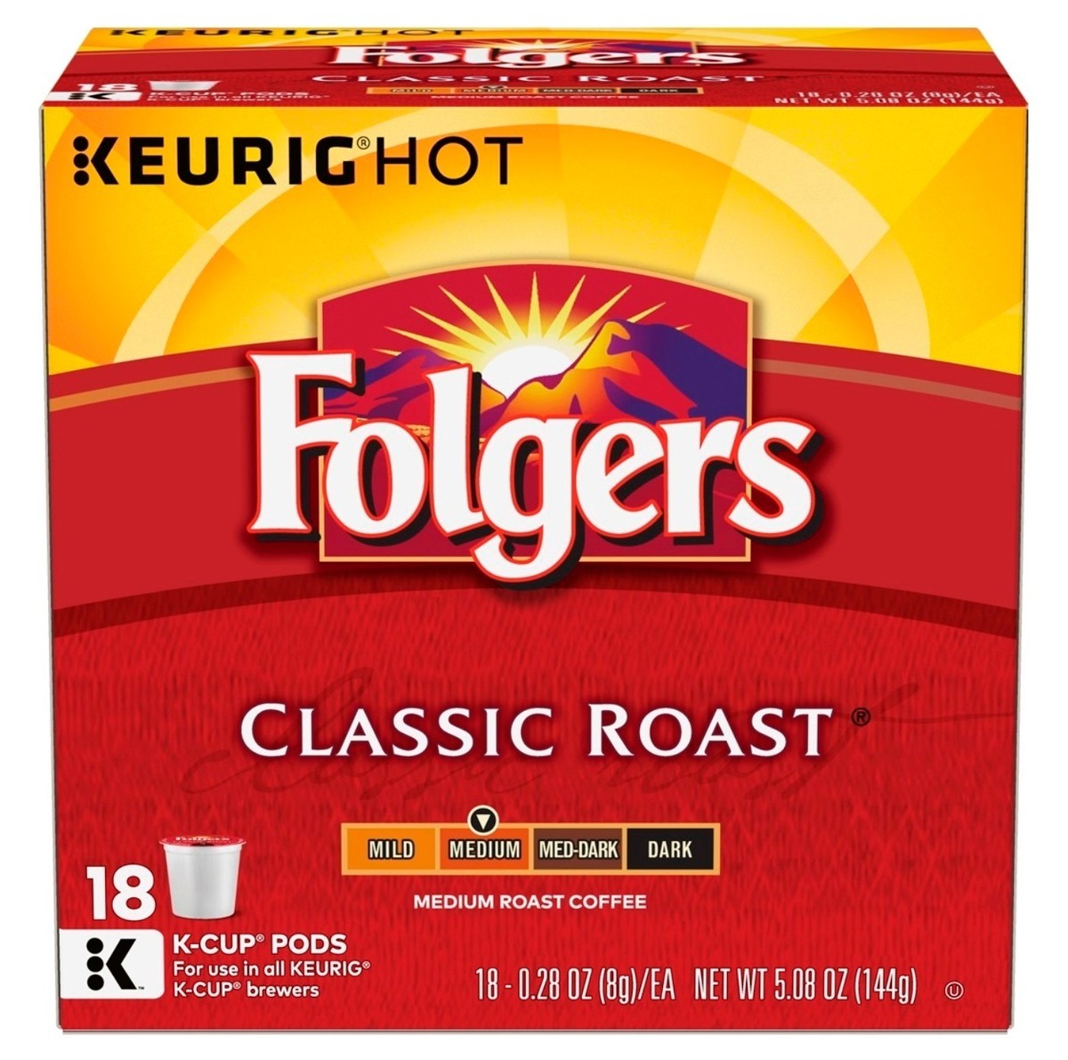 Folgers Classic Roast Coffee 18 to 144 Keurig K cups Pick Any Quantity FREE  SHIP