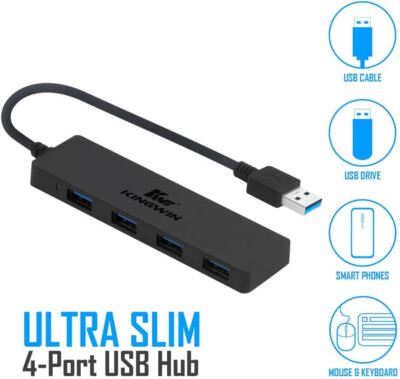 Kingwin USB Hub 4 Port USB 3.0 Data Hub for Mobile SSD, MacBook, Mac Pro/ Mini