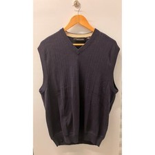 GREG NORMAN Medium GOLF Sweater Vest Navy BLUE V NECK Preppy Knit MENS
