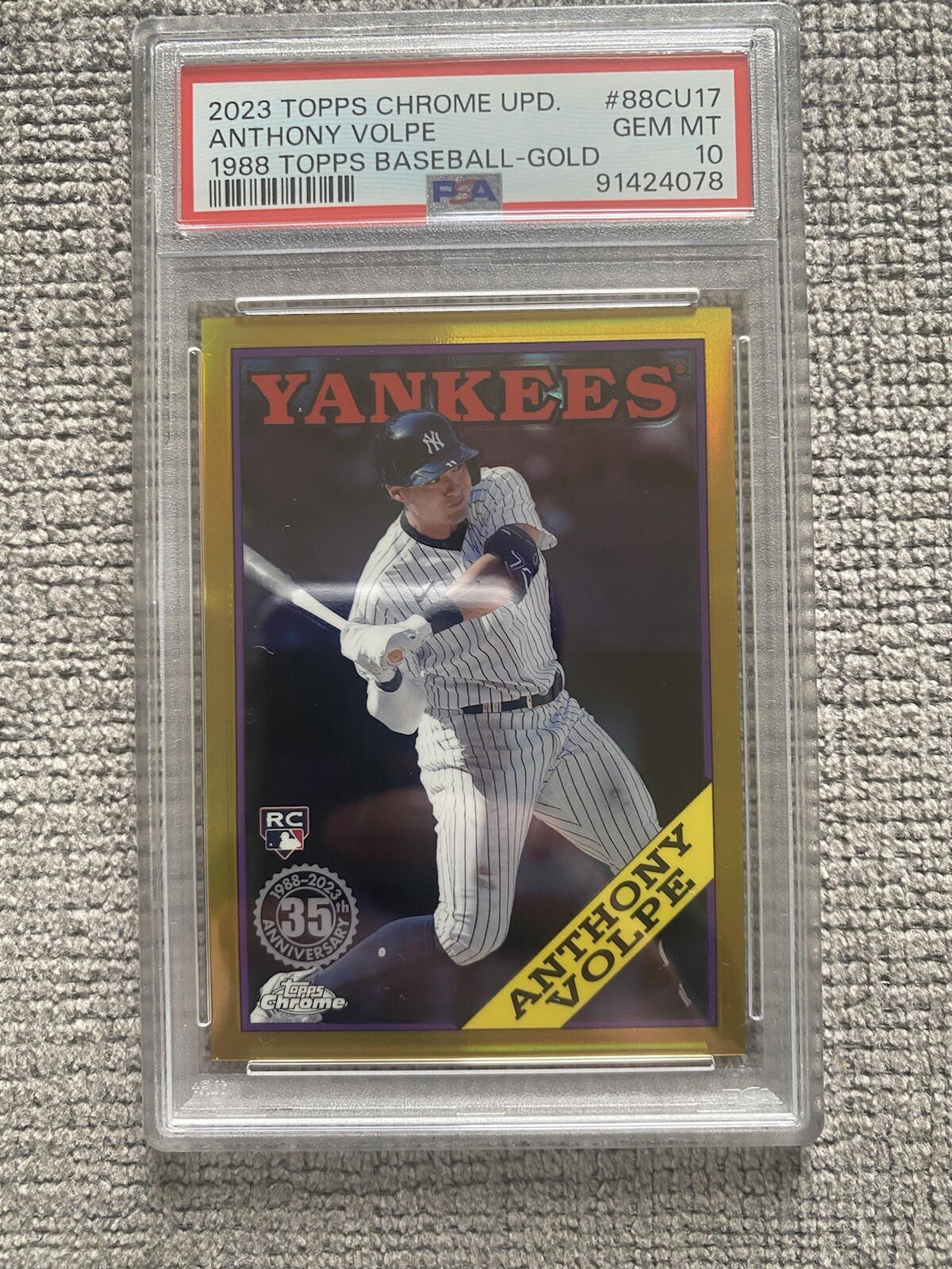 2023 Topps Chrome Update Anthony Volpe 1988 Gold Refractor Rookie 8/50 PSA 10