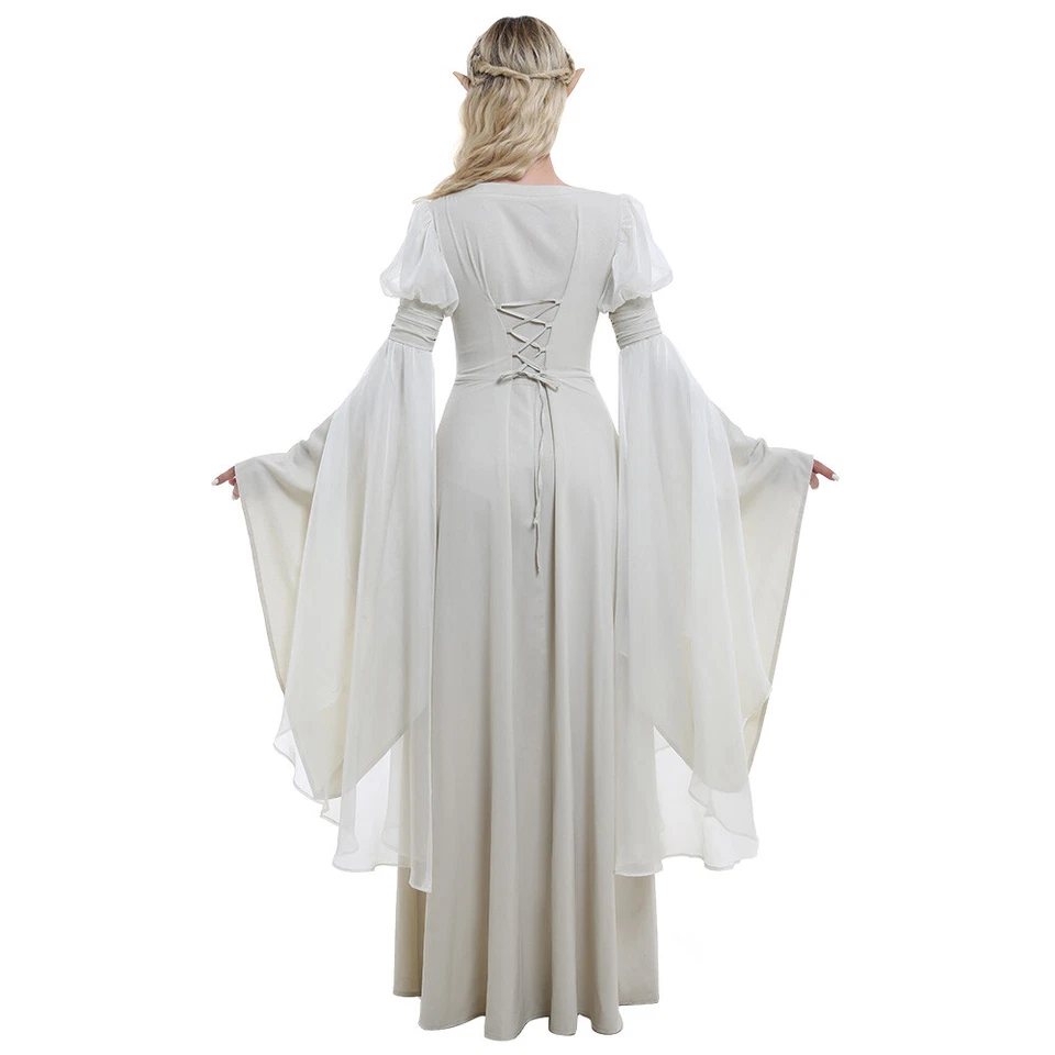 Mujer Medieval Renacimiento Hecho a Mano Blanco Vestido Retro Disfraz Vestido Histórico Foto 4 de 4