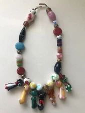 Vintage Rare Handblown Art Glass Tutti Frutti Style Assorted Animal Necklace
