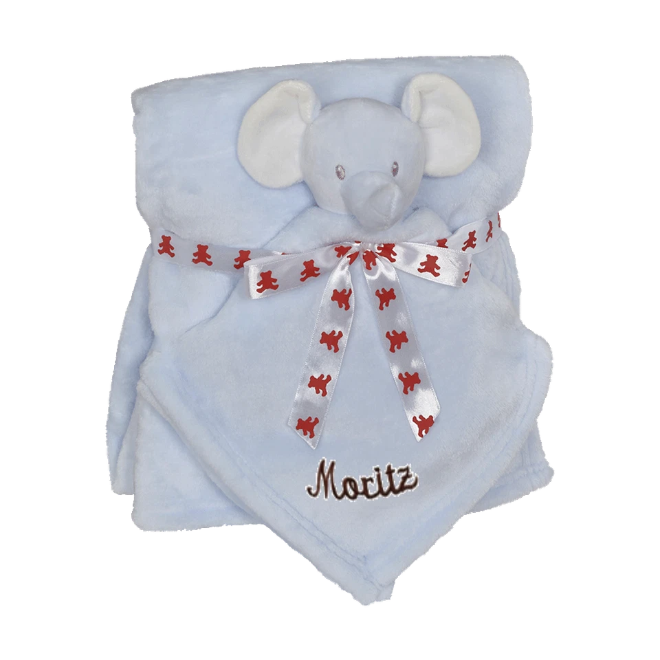 EMBROIDER BUDDY Baby Decke mit Kuscheltier Elefant, bestickt mit Namen, Babygeschenk Blanket Set