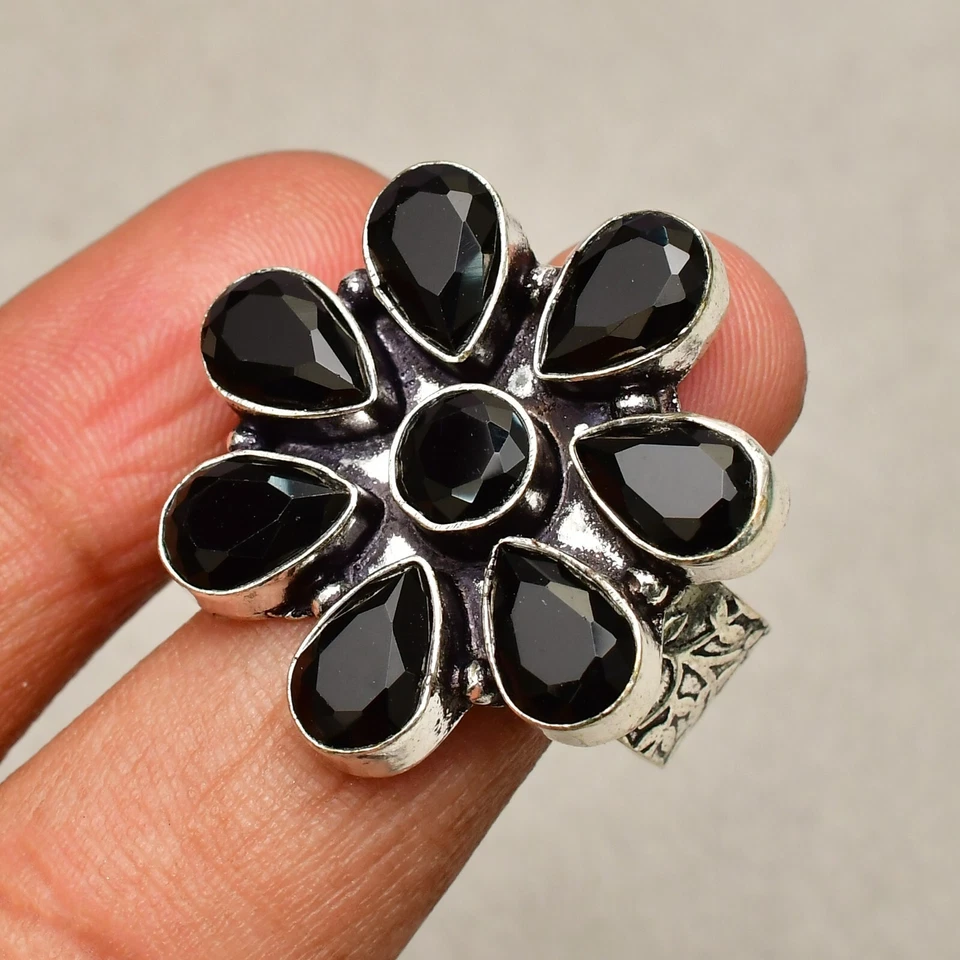 Anillo de joyería de plata de ley 925 hecho a mano con piedras preciosas de amatista talla 9 Foto 2 de 4