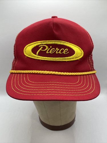 Vintage 80s PIERCE Manufacturing Fire Truck Snapback Trucker Hat Braided Mesh