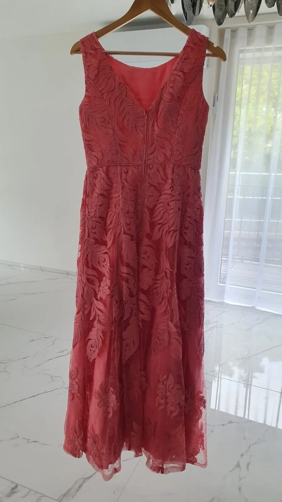 Beautiful VeraMont Coral Evening Wedding Dress, Red, Zip Back, Polyester | Lady's Gown