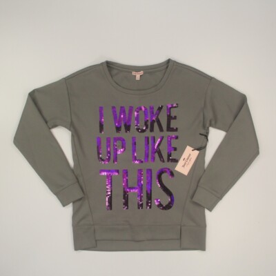 Juicy Couture Squint Spell-out Sweatshirt Women Small Gray Woke Up Like This NWT