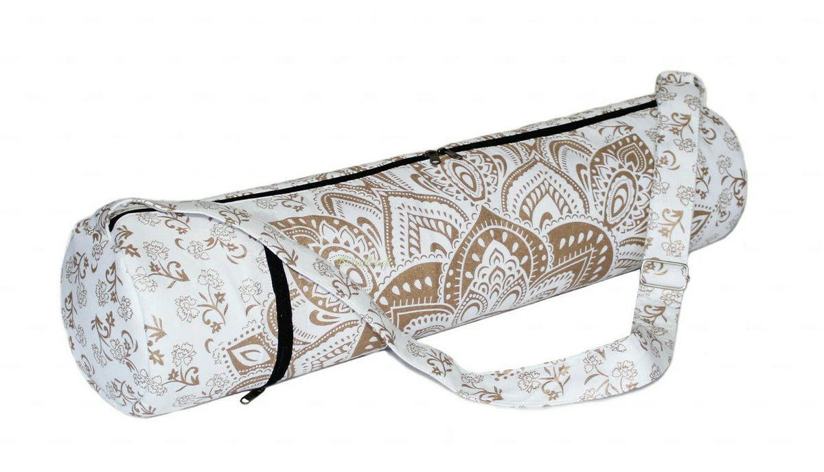 Cotton Yoga Bag Pilates Mat Bag Fitness Yoga Bag White Gold Floral Yoga Mat  Bag