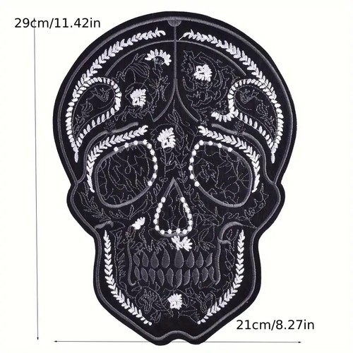 Jacket Patch Black White Skull Design Iron On Large Embroidered Patches - Picture 2 of 4
