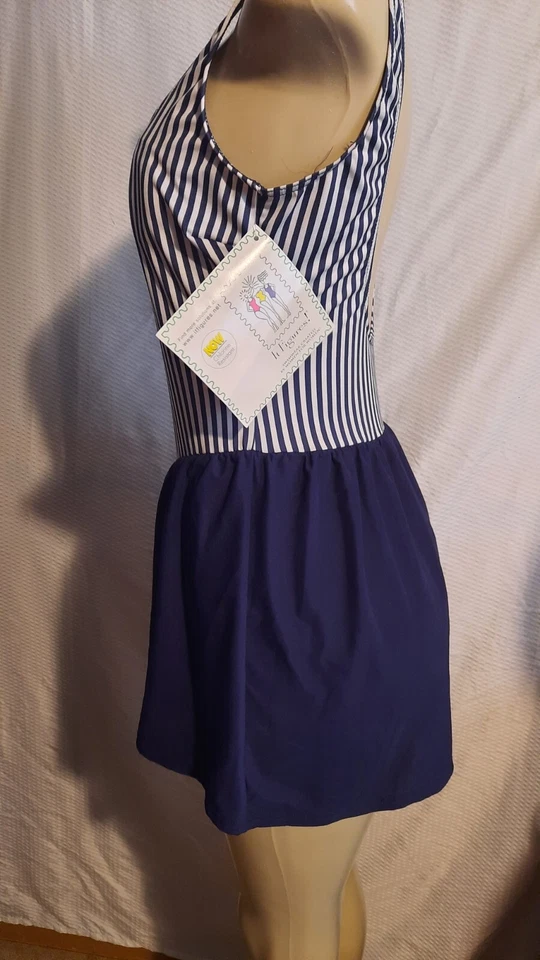 IT FIGURES Muslos Delgados 1 Pieza Traje de Baño Vestido de Baño Nuevo con Etiquetas Talla 12 M Azul Blanco Rayas Foto 4 de 4
