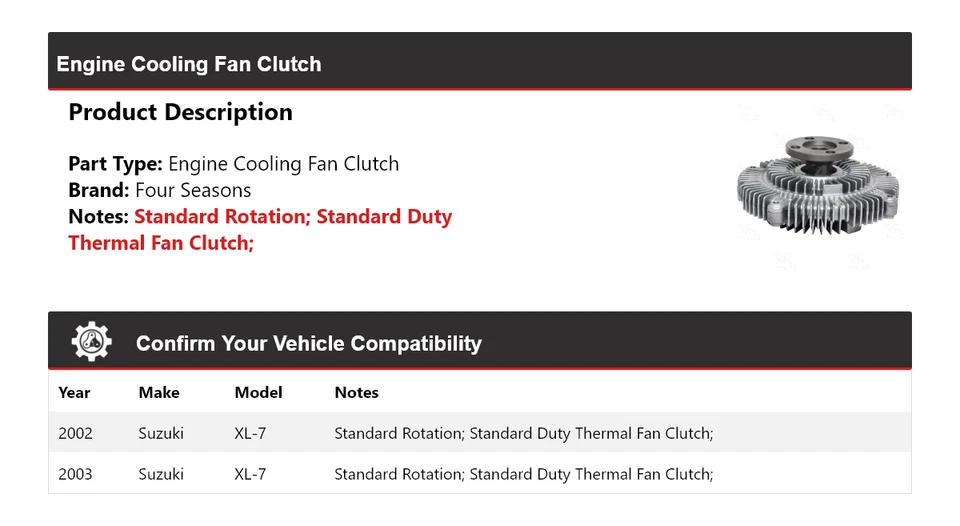 Embrague ventilador refrigeración motor Suzuki XL-7 2002-2003 4 estaciones Foto 2 de 4
