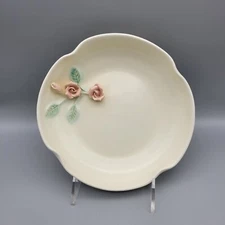 Vintage California Pottery Caliente Rose Bowl Ivory Pink Raised Flowers 7" READ