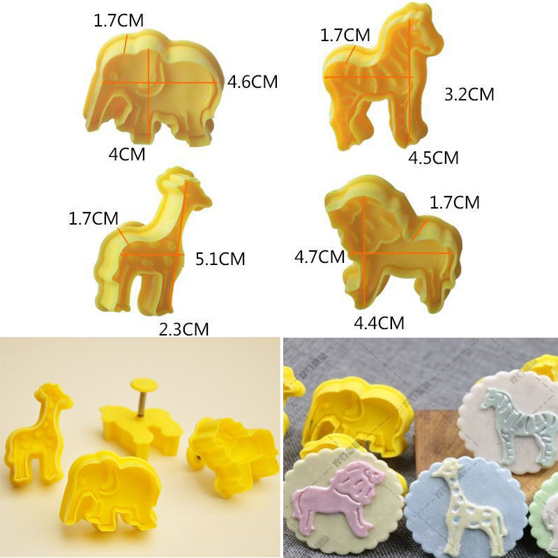 4x Jungle Safari Animal Cookies Plunger Cutter Fondant Cake Biscuit