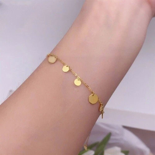 Solid Pure 18K Yellow Gold AU750 Round Sequined Bracelet Bangle 5.5-7.5inch - Picture 3 of 11