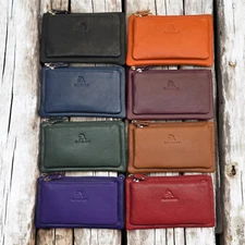 Unisex Genuine Soft Leather Coin Pouch Purse Wallet Key Holder RFID Protected