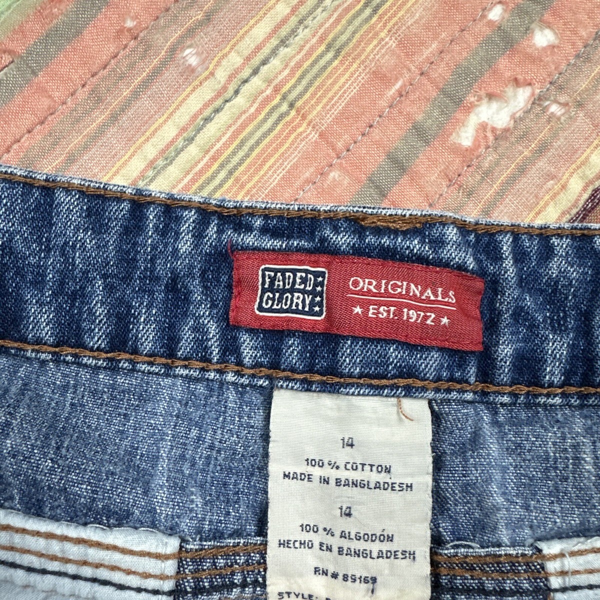 とと Vintage Y2K Faded Glory Denim Shorts Size 14 Fits 34” Waist Cotton