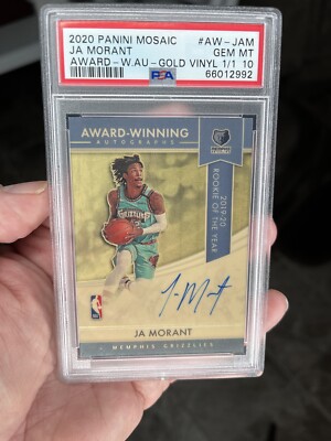 Ja Morant 2020-21 Mosaic Rookie Of The Year Gold Vinyl 1 of 1 auto