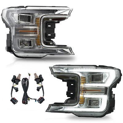 Customized Chrome FULL LED Headlights w/ Sequential Turn Signal for 18-20 F-150