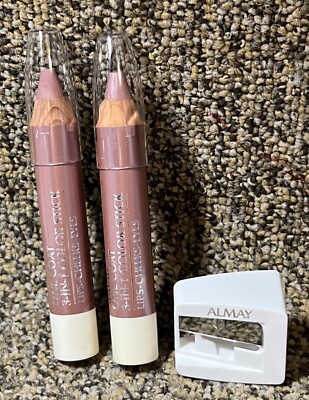 x2 Almay ONE COAT 3 in 1 COLOR STICK Lips,Cheeks, Eyes Makeup ~ MOCHA +Sharpener