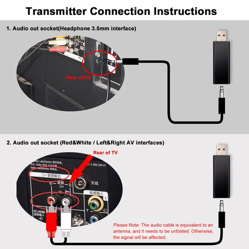 Wireless Headphone FM Transmitter 3.5mm & RCA Wired Headset for TV PC MP3 N7F6 - Picture 11 of 12