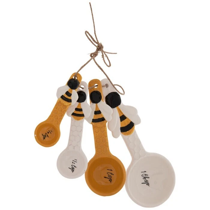 Yellow & White figural Bee themed Embossed honeycomb Measuring Spoons