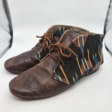Artisan OSBORN Leather Ankle Boots Floral Embroidered Boho Chic Mayan Guatemala