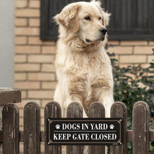4 Pack Dogs in Yard Please Close Gate Sign, 10x3.5 inches Aluminum Reflective...